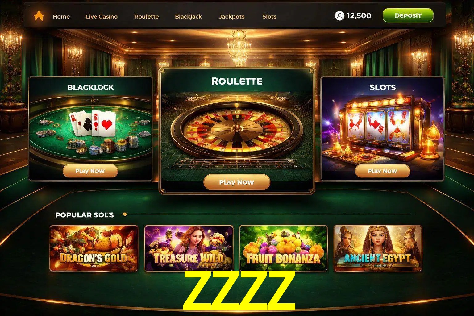 Vista de la plataforma ZZZZ Casino mostrando categorías organizadas de juegos en línea